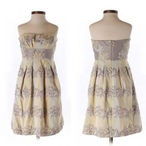 Vintage BCBGMaxAzria Strapless Dress in Yellow with abstract Gray floral design